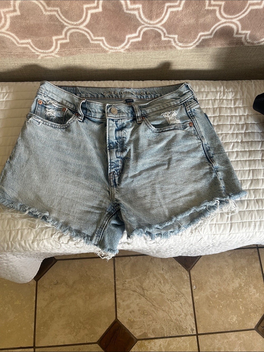 American Eagle Outfitters Light Blue Distressed Denim Shorts